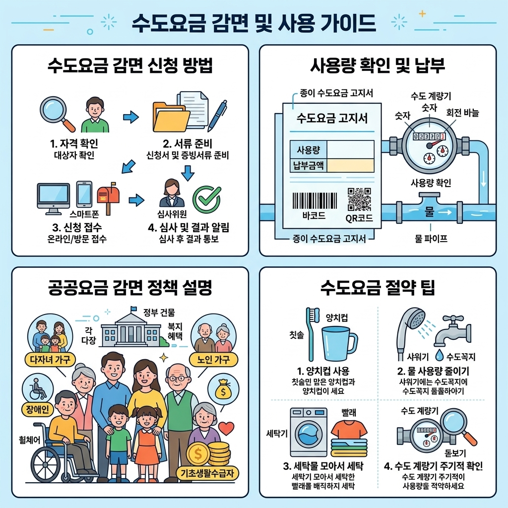 수도요금 감면 방식과 신청 절차 설명 이미지
